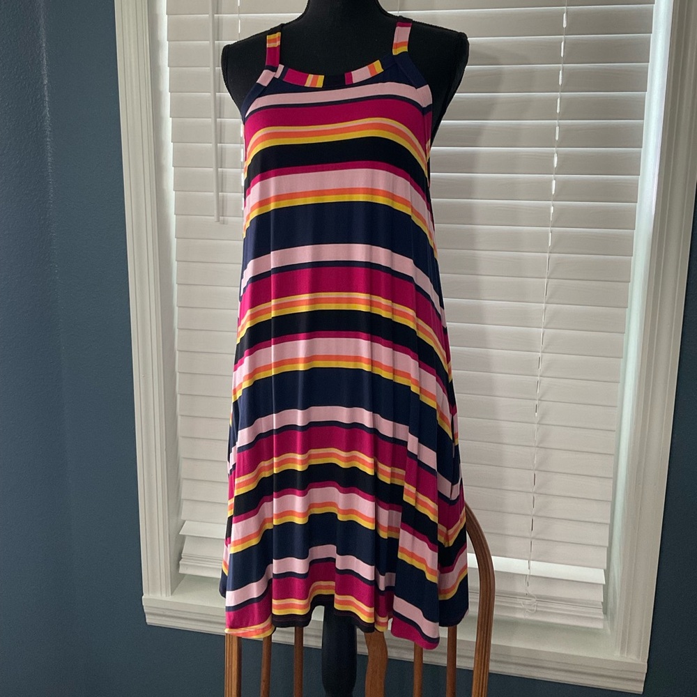 Cute, striped T-shirt material summer dress or swimsuit cover up.